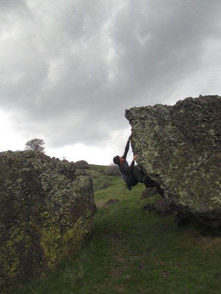 Pulling the moves of Underworld on the Wildside boulder. 