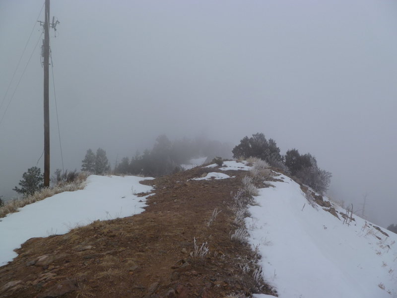 The summit area on a snowy day.