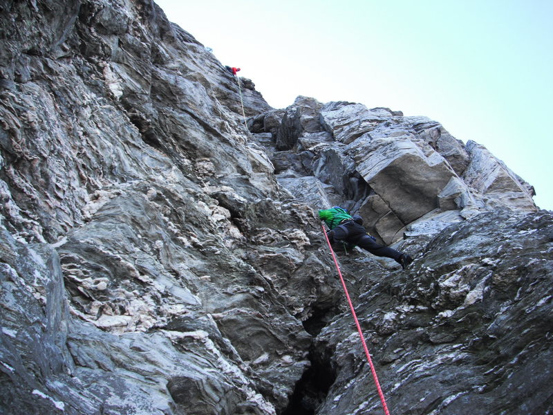 2nd pitch of Sentinel Buttress route.  Higher on the route, it's almost like there are steps carved in the rock.  Fun climbing.