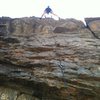 Mark setting toprope - a nice shot from directly below the climb in the belay spot.