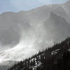 Taken Feb. 17th, 2013, from Mill's Lake, showing an awesome, vertically curling snow plume blowing up along the southeast ridge of Spearhead.