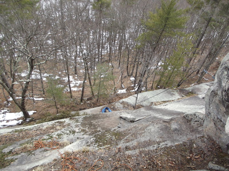 Tom just starting the crux