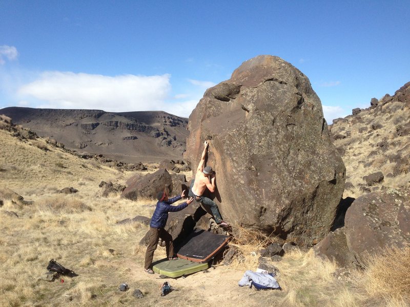 Cory trying out the boulderer's outfit on the Hairpin Face