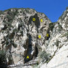 Overvew photo, Frustration Creek<br>
<br>
A. Lower Tier<br>
B. Middle Tier <br>
C. Upper Tier<br>
D. The Headwall<br>
E. Overhead Wall