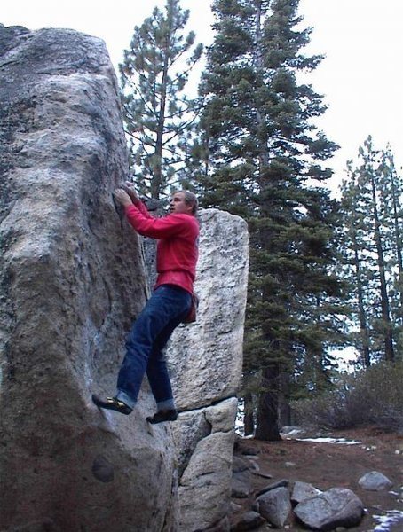 Mike Arechiga on a fun V3 arete on Split Boulder.