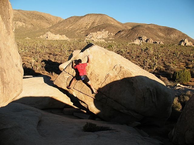 Bouldering at the Stonehenge Boulders, Joshua Tree NP