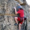 Euan crimping hard on Wild Abandon (5.12a), Keller Peak