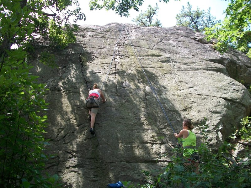 Greta belaying Amy on Blueberries.  Not the tallest climb in the world but fun to practice placing gear or beginner toproping.