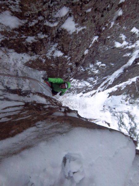 Kevin enjoying the sickness of the Hobbit Couloir!!!  Photo by Simon Thompson
