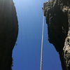 Rapping into the Wishing Well. Upper Gorge, Emeralds. Rap Metolius Rap anchors off ledge on single 60 meter. All other rap locations are longer than a single 60m.