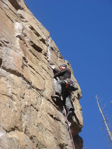 Leading Finger Crack.  What a great route!<br>
<br>
Photo by Eva R.