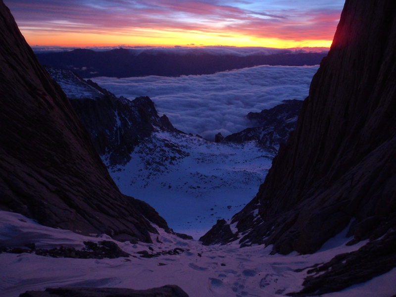 Midwinter sunrise on the Mountaineer's Route of Mt. Whitney. Jan '12.