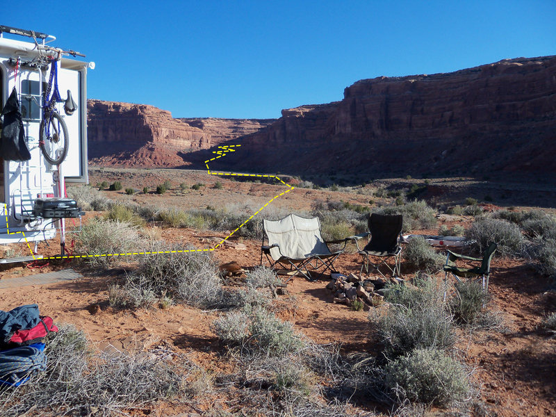 You can follow the East fork of Lime Creek all the way into the canyon OR straighten the line by using the ground between the drainages.