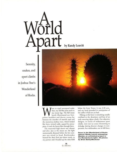 A World Apart (page 1), Climbing Magazine 125 (April/May 1991)