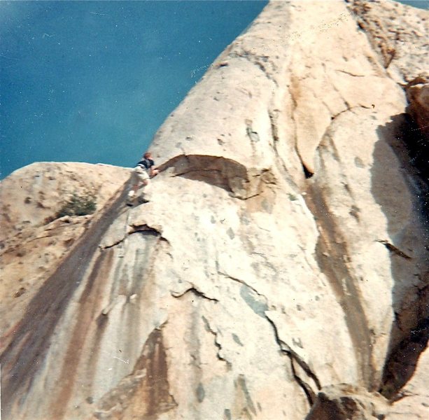 Keith Leaman wearing epoxied Cortinas on "Roman Nose" 5.9+ 1966. This quality formation contained several excellent routes, made inaccessible by the 1971 dam. FA Lee Harrell early '60s.