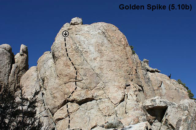 Golden Spike (5.10b), Holcomb Valley Pinnacles