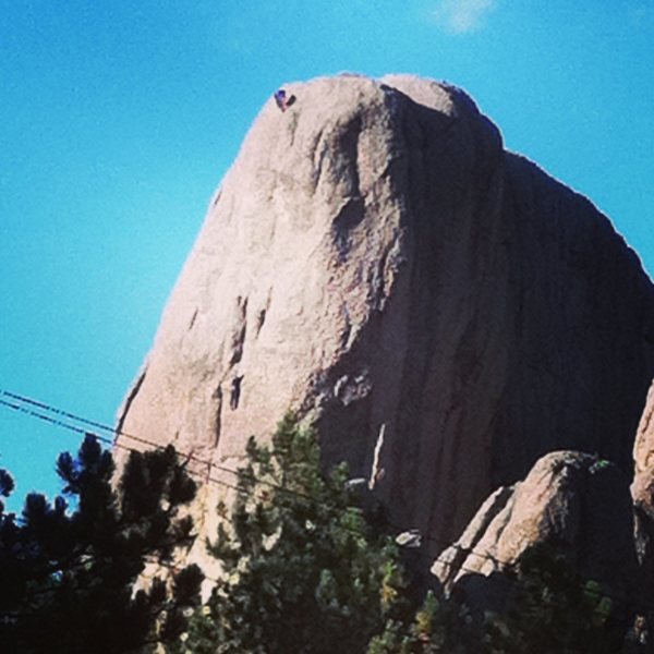 Straight up off the chock stone. <br>
Tony Schwartz and Jack Torness climbing in photo.