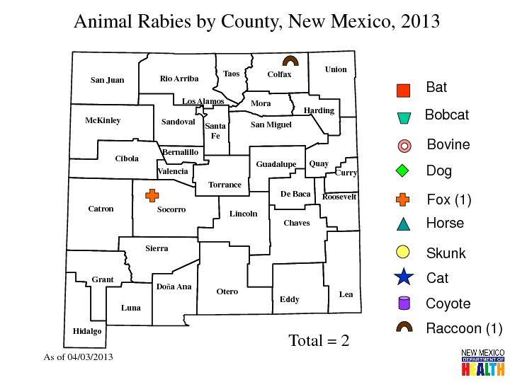 Map indicating rabies incident. 