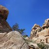 Looking up at the notch used to reach The Chair, Joshua Tree NP