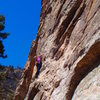 An ok photo of the general route. Nice crimps up to a crux transition to the first belay