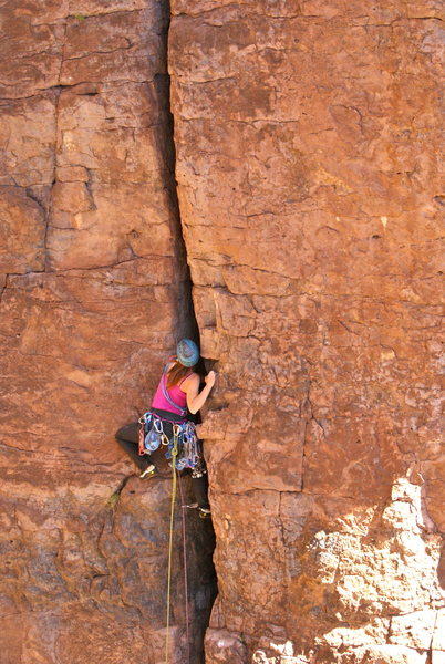 Marcy working the FA onsight and ground up.  Photo courtesy of Nestor G.