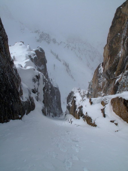 Looking down from the top of the couloir