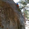 Way off the deck on Where Boneheads Dare (V5 R), Black Mountain