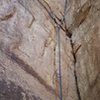 Here's the top 5.9.  I'd wait for the bolted line to the right to reveal itself.  This crack had bombs along the way.  This climb is 15 feet downstream of the Datura Wall.