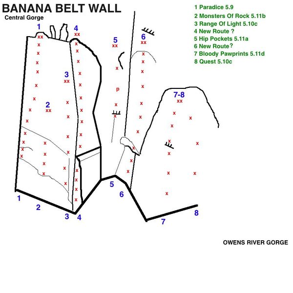 Topo to new routes at the Banana Belt Wall