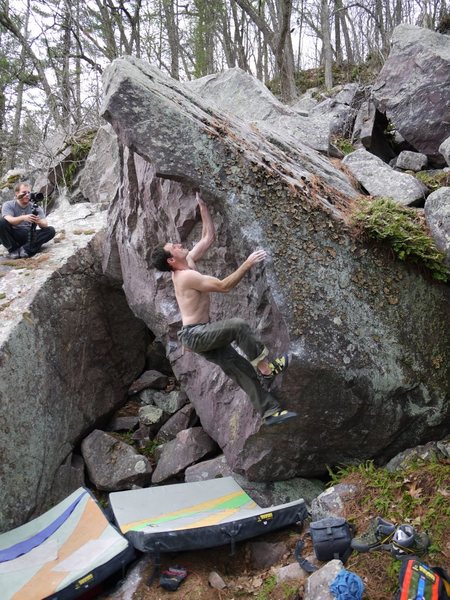 Ian on a project line on the Green Fire boulder.  Hard, and will be proud.