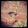 Matt cleaning up the crux pitch on Shune's Buttress. 