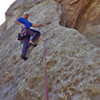 Starting up the arete of Overhanger