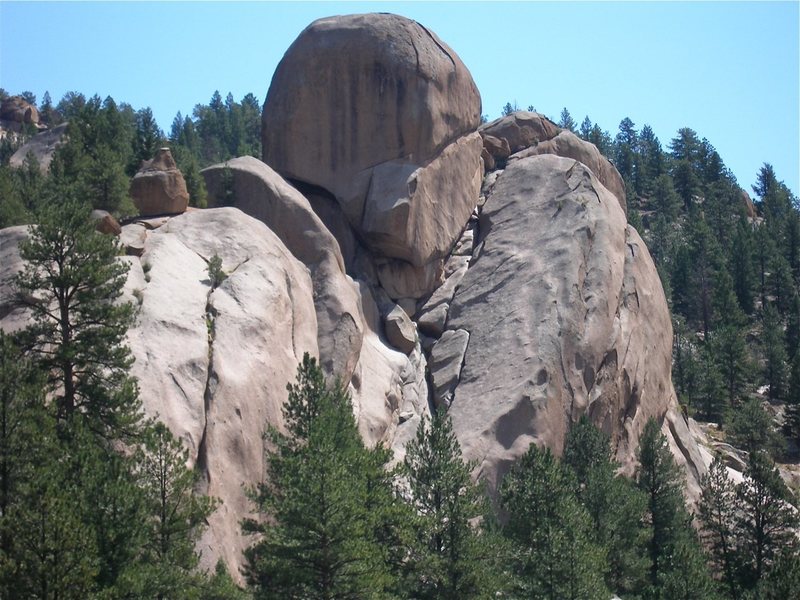 Sphinx Rock, showing the climb Lickety Split, on the ramp.