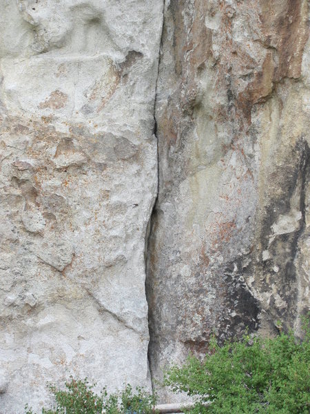 The lower portion of Private Idaho, a very popular climb on the West Face.