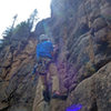 Mike nearing the crux of Cape of Good Hope, 5.10c.