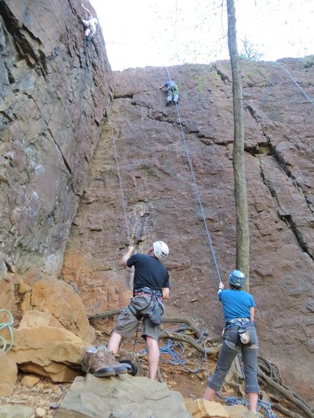 The climber on the right is on Quasar