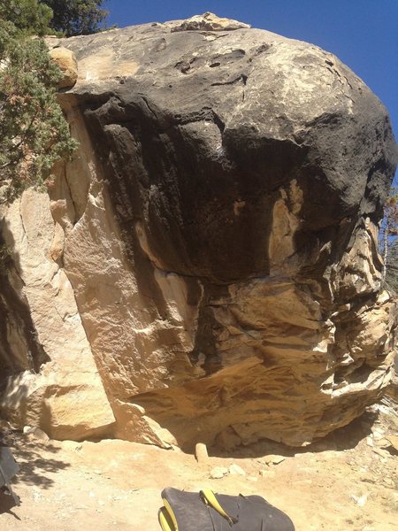 Start on the blocky hold near the right side of the face, below the obvious white streak. Go up to the gaston flake, in the top of the white streak with the right hand. Big move left to the obvious jug at the lip.