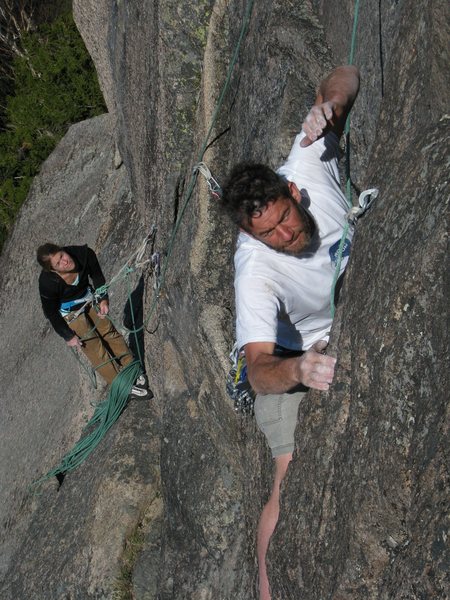 John getting into the first crux, third pitch of the RGC.