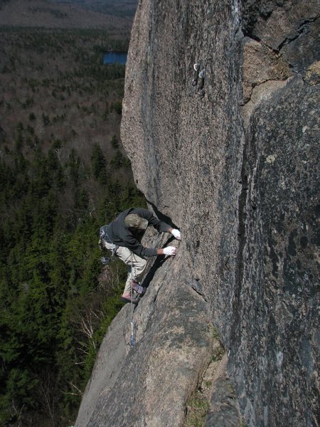 Tom Bowker approaching the 2nd pitch belay, Crack of the World