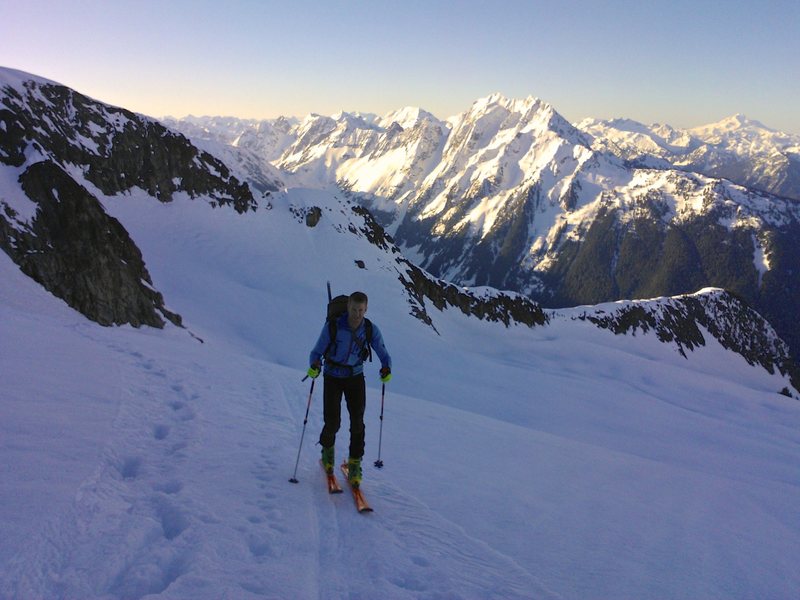 Skinning up the Eldorado Glacier at dawn