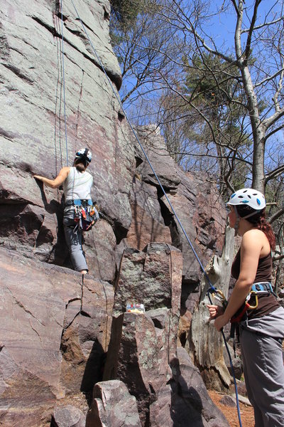 Belayer and climber on Beginner's Face.