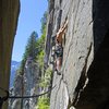 Leaving the belay on the second pitch of Opportunity of a lifetime. (Photo by Defecto)