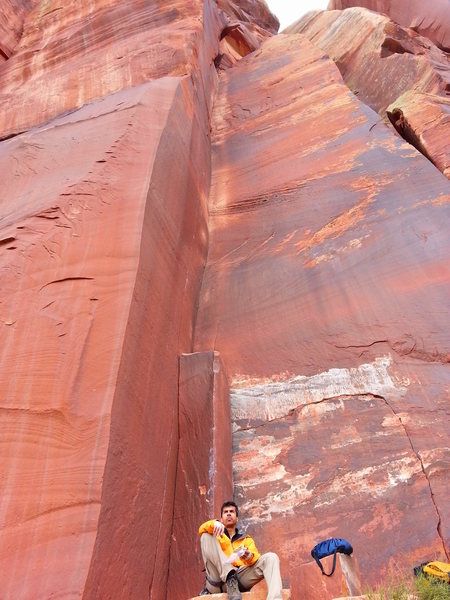 Greg K at the base of No Name Crack