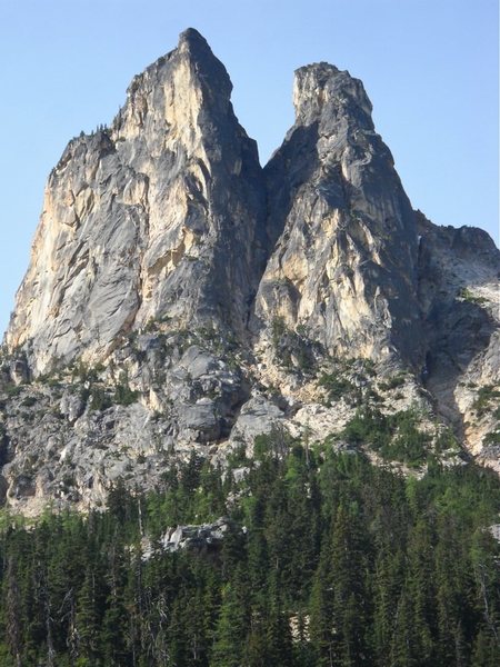 Early Winter Spires. South Arete goes up the left skyline.