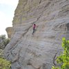 Jill Hadap on the slabby section of the route. Photo Jimbo