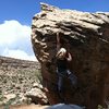 Lewis through the crux on Pansy Pitch.