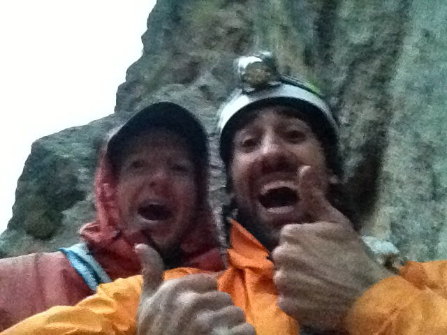 Steve and I topping out "Breezy" on the Wind Tower in Eldo after an epic runout traverse.