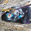 The belay "cave" between the second and third pitch.