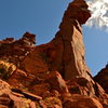 Psycho Tower. The exciting traverse pitch over the roof can be clearly seen.