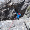 Deb approaches the top of the chimney.